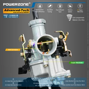 Powerzone Carburador PZ30B 30mm CVK de la Bomba del Acelerador Carburador De CG Vertical 200cc-250cc Pozo de barro Moto,ATV,Quad ,kart ,Buggy