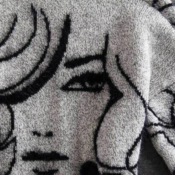 2020 Mujer Otoño Invierno Suelta de Manga Larga de la Cabeza de Bordado de punto Cardigan Sweater Capa женская куртка свитер женский