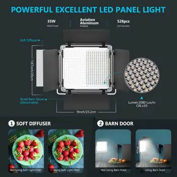 Neewer 528 Luz de Vídeo LED, de intensidad Regulable Bi-Color de la Fotografía Kit de Iluminación con la APLICACIÓN del Sistema de Control Inteligente Profesional