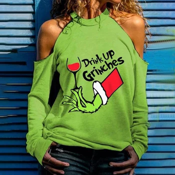 Otoño 2020 las Mujeres Paño de la Mujer de la Navidad Grinch Cara Halter Camisetas Cómodo de dibujos animados Animal Print Casual Tops