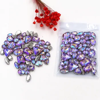 Accesorios de ropa mixta de la forma de Cristal Violeta AB cristal de coser con diamantes de imitación de plata de base para el vestido/vestido/zapatos