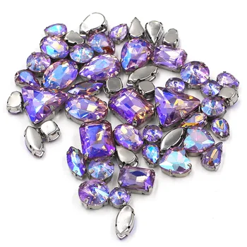 Accesorios de ropa mixta de la forma de Cristal Violeta AB cristal de coser con diamantes de imitación de plata de base para el vestido/vestido/zapatos