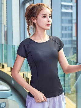 2020 las nuevas mujeres el ejercicio de manga Corta de running camiseta de fitness sexy de secado rápido de la aptitud de la ropa de gran tamaño de la tendencia de yoga desgaste de las mujeres