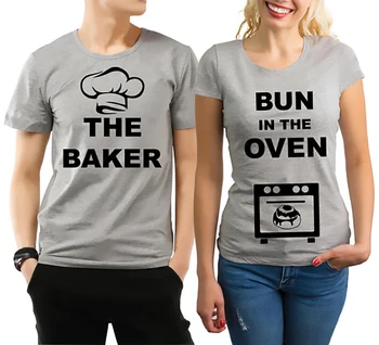 PAR de Camiseta de los Hombres Tops de las Mujeres Camiseta de Algodón Enjoythespirit Embarazo Revelan Par de camisetas, El Baker y el Bollo En El Horno Xs-3xl