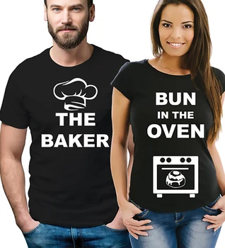 PAR de Camiseta de los Hombres Tops de las Mujeres Camiseta de Algodón Enjoythespirit Embarazo Revelan Par de camisetas, El Baker y el Bollo En El Horno Xs-3xl