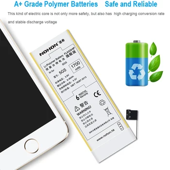 Original NOHON 1700 mah de la Batería Para el iPhone 5S 5C iPhone5S iPhone5C de la Alta Capacidad de las Baterías para Teléfono Móviles de venta Minorista Paquete de Herramientas