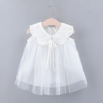 Bebé lindo vestido de niña Sólido Arco de Encaje de Tul Fiesta de la Princesa Vestido de la Ropa de color Rosa Vestido Blanco para niño de Niño túnica bebe HOOLER