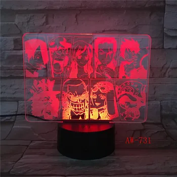 Una Pieza de Equipo de Luz de la Noche Luffy Zoro Sanji Nami LED 3D Ilusión Lámpara de Mesa de Colores el Cambio de Luminaria Toque Luces Decoración de AW-731