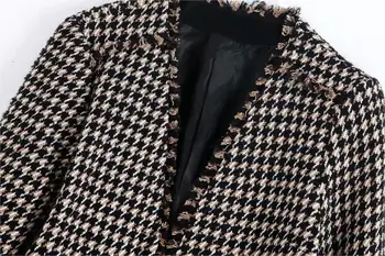 Nueva Pequeña Fragancia V-Cuello De La Chaqueta De Tweed A Cuadros De Las Mujeres De Corea De Tweed Corto Veste Femme Elegantes Chaquetas Mujer 2020 Otoño