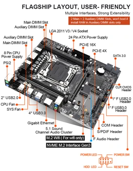 Placa madre X99 conjunto con Xeon E5 2630L V3 LGA2011-3 CPU 2 X 8GB =16 GB DDR4 2133MHz memoria NVME M. 2 ranura Seis de cobre tubo enfriador de
