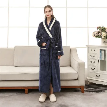 Las mujeres de Invierno Gruesa Caliente Polar de Coral Albornoz Kimono Vestido de Túnica Vestido de los Amantes de la Yukata Dormir Pijama ropa de dormir de Más Tamaño XXXL