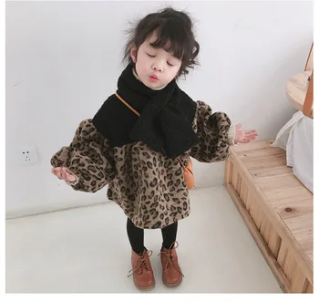 Las niñas Vestido de Leopardo de Impresión Babero Doble Capa, Además de Terciopelo Grueso Vestido de la Muñeca 2020 Invierno Nuevo Japón de corea del Estilo de LA Ropa de los Niños