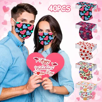 40pcs el Día de san Valentín Adulto Desechable Mascarilla Corazones 3ply de Protección de la Máscara de la Cara Cubierta de Boca Маска Для Лица