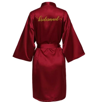 Sexy Borgoña manto de la novia kimono de satén con la túnica de la mujer Albornoz traje de novia de la hermana de la madre de la novia, el novio de la dama de honor batas