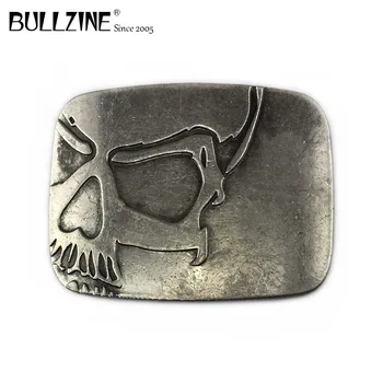 Bullzine grabado en relieve pesado cráneo vaquero jeans regalo de la hebilla del cinturón de antigüedades de plata acabado FP-03698 con 4cm de ancho de bucle de envío de la gota