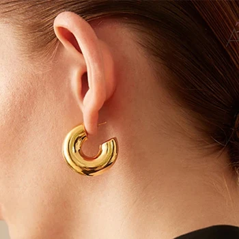Grueso grueso de oro pendientes de aro para mujer de acero inoxidable ligero hueco pendientes de aro minimalista elegante de la joyería 2021