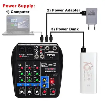 USB Mezclador de Audio TU04 BT 4 Canales de Sonido, mesas de Mezclas, Amplificador de Registro Mini Mezclador de Audio Para la Etapa de Rendimiento de la Familia K, Canciones de