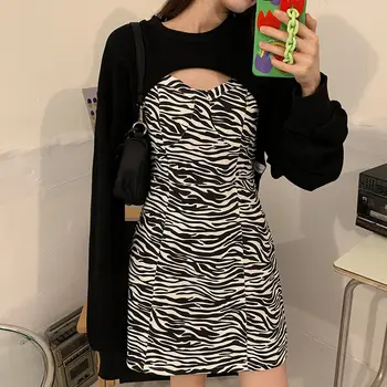 Más el Tamaño de Gótico Y2k Vestido de las Mujeres Casual de Leopardo de Manga Larga de Fiesta Mini Vestido de Mujer de Diseño de Una sola pieza Vestido de Corea 2021 Primavera Y2k