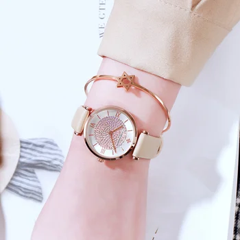 WWOOR Relojes de las Mujeres de Moda de los Deportes Blancos de Cuero Genuino Reloj de Cuarzo de las Señoras de Lujo de Diamantes Reloj de Pulsera Relojes Femme 2020