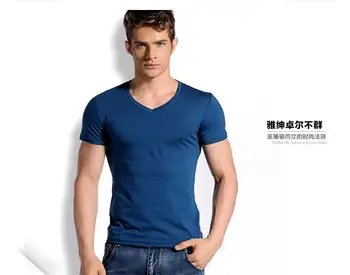 Los hombres coreanos de la Edición Slim Elástico V-cuello de Manga Corta camiseta Publicidad Camiseta de Ocio de la Ropa interior