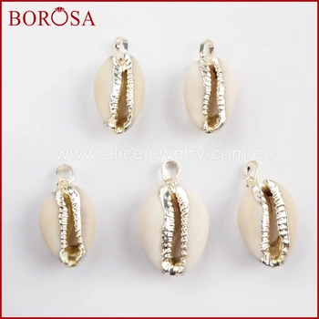 BOROSA Diseño 10pcs Natural Shell Colgante,Color Plata Cowrie Shell Colgantes Collar de las Mujeres de Druzy de la Joyería G1522-1