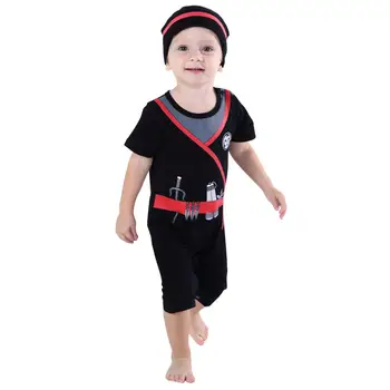 De Niños del bebé Mameluco de Conjuntos de Bebé Ninja Fiesta de Halloween Pirata Cosplay Traje con Sombrero de Niño Ropa de Verano Traje de Bebe