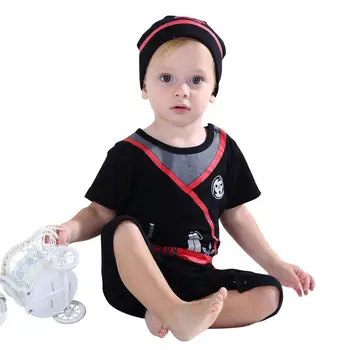 De Niños del bebé Mameluco de Conjuntos de Bebé Ninja Fiesta de Halloween Pirata Cosplay Traje con Sombrero de Niño Ropa de Verano Traje de Bebe