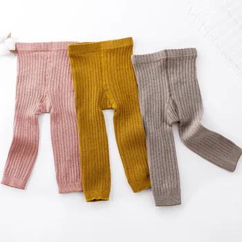 Primavera otoño niños polainas de algodón de punto color caramelo niña leggings de rayas verticales bebé pantalones