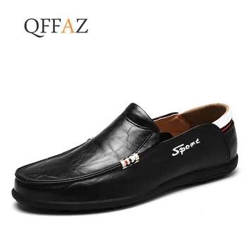 QFFAZ zapatos para hombre de la marca de moda de los hombres mocasines primavera otoño mocasines de hombres de cuero genuino zapatos de caminar de los hombres pisos zapatos