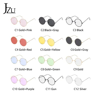 JZU 2019 Retro Ronda de Gafas de sol de las Mujeres de Negro de color Rosa de la Marca del Diseñador de las Mujeres de Aleación de Espejo Gafas de sol de las Mujeres Femeninas Oculos De Sol Negro