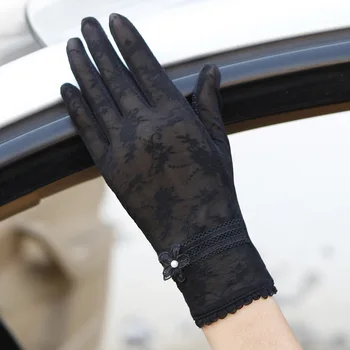 Sol guantes de protección antideslizante de encaje de hielo de seda, guantes femeninos sección delgada de verano anti-UV de la pantalla táctil de conducción corto guantes 03K