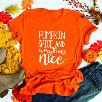 2020 de Halloween de las Mujeres Camiseta Especia de Calabaza y Todo lo bueno de Impresión Estética O-cuello de Camisetas de Orange Vintage Tops Camisetas Mujer
