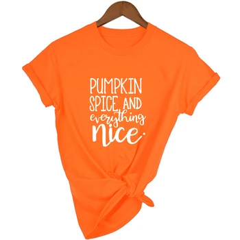 2020 de Halloween de las Mujeres Camiseta Especia de Calabaza y Todo lo bueno de Impresión Estética O-cuello de Camisetas de Orange Vintage Tops Camisetas Mujer