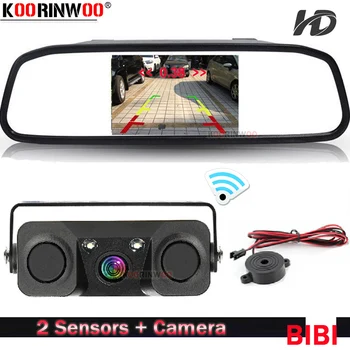 Koorinwoo Inalámbrico Para Sony AHD Parktronic Coche Sensores de Aparcamiento 2 + cámara de visión Trasera Con Monitor de Espejo Monitor de Aparcamiento Altavoz