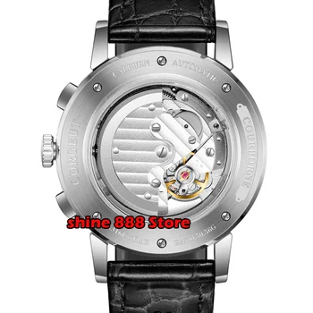 42mm Corgeut relojes de pulsera mecánicos Fase de la luna negro Dial de Plata Año Día Mes Semana 316L SS Caso de reloj Automático de los hombres