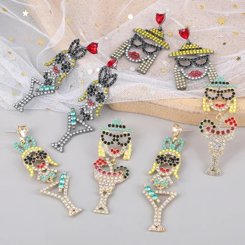 JIJIAWENHUA Nueva Moda Multicolor Rostro Humano de diamantes de imitación Colgante de las Señoras de la Declaración de los Pendientes de la Joyería de la Boda