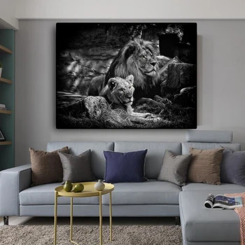 En Blanco y negro de África del León de Animales Salvajes Lienzo de Pintura de Carteles y Grabados, Cuadros de Arte de Pared con Fotos Para la Sala de estar Decoración para el Hogar