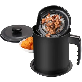 La grasa Contenedor de Tocino de Almacenamiento de Aceite con un Colador de Malla Fina - 1.3 L Negro de la Cocina de Aceite Usado de la Cocina, la Grasa, el Aceite de Freír
