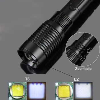 Batería recargable de Auto Defensa de la Lámpara T6/L2 más Brillantes 10000LM LED Linterna Antorcha zoomable 5 modos led de la antorcha por 2x18650 baterías