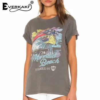 Everkaki Gitana Boho de Impresión T-shirt Mujer Top de Verano Camisetas de las Señoras de la Vendimia Étnico Tops camisetas Retro Casual Femenina 2020 de la Moda Nueva