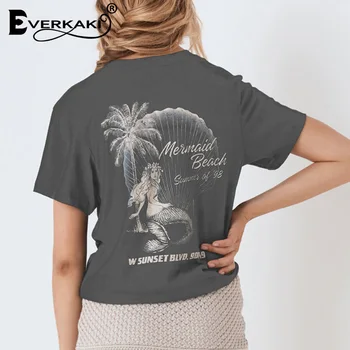 Everkaki Gitana Boho de Impresión T-shirt Mujer Top de Verano Camisetas de las Señoras de la Vendimia Étnico Tops camisetas Retro Casual Femenina 2020 de la Moda Nueva