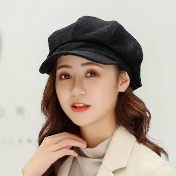 COKK Otoño Invierno Nuevo de Pana Octogonal Sombrero de Mujer de la Raya Newsboy Gorra Boina Sombreros Para Mujer de corea Retro Vintage Bonnet