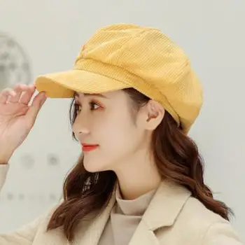 COKK Otoño Invierno Nuevo de Pana Octogonal Sombrero de Mujer de la Raya Newsboy Gorra Boina Sombreros Para Mujer de corea Retro Vintage Bonnet