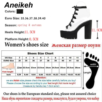 Aneikeh 2019 Ocio PVC Sandalias de las Mujeres Zapatos de Plataforma-Up de Encaje Transparente Plaza Tacones Peep Toe de Verano Casual Negro, Talla 40