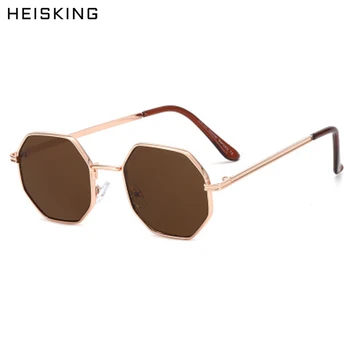 HEISKING las mujeres de la vendimia gafas de sol de los hombres de metal marrón 2020 macho octogonal gafas de sol para damas polígono uv400 Lentes de sol Mujer