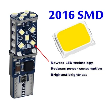 10pcs LED T10 W5W LED Bombillas Canbus de 2016 15 de SMD Para el Aparcamiento de Coches de Luces de Posición Interior de Mapa de Domo de Luces 12V 24V Blanco Auto de la Lámpara
