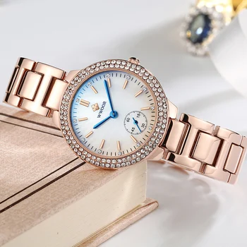 WWOOR Nuevo Reloj de Oro Rosa De las Mujeres de Lujo del Diamante de Cuarzo Reloj de Pulsera con Estilo Elegante Reloj de Pulsera de Mujer de Regalo reloj mujer