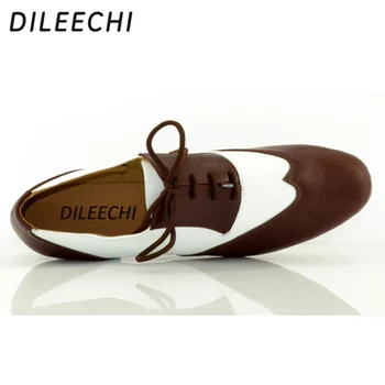 DILEECHI de cuero Genuino marrón de los Hombres de baile latino zapatos de tacón 4.5 cm moderna tacón de 2,5 cm de Baile de Salón Zapatos de suela suave