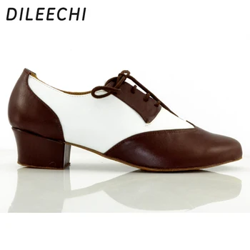DILEECHI de cuero Genuino marrón de los Hombres de baile latino zapatos de tacón 4.5 cm moderna tacón de 2,5 cm de Baile de Salón Zapatos de suela suave