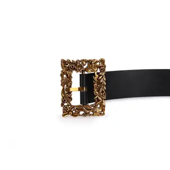KASURE Estilo Lujo Cinturones para Mujer de Oro de la Flor de Metal Hebilla de Cinturón de Mujer con el Orificio de la Parte del Vestido de la Correa de Oro de la PU de la Cintura con la Faja